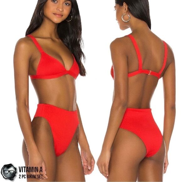 VITAMIN A SWIM BIKINI SET: CHERYL TOP + SIENNA HIGH WAIST BOTTOM IN MARISOL RED - Picture 15 of 15